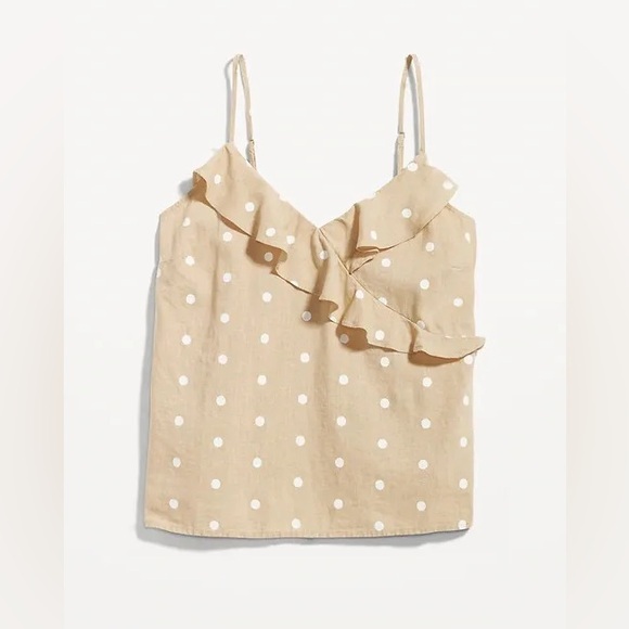 Polka Dot Ruffled Wrap-Effect Cami Blouse Linen - Picture 3 of 6